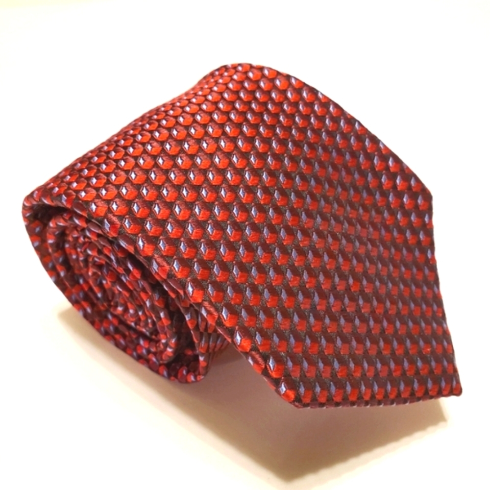 Joseph A Bank Necktie Red Geometric Silk Neck Tie
